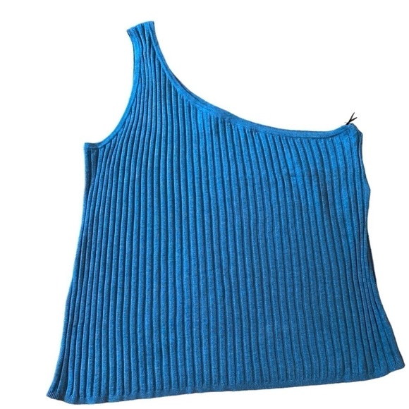Ava & Viv shirt sleeveless one shoulder knit rubbed‎ blue 3x stretch NEW - Picture 1 of 4